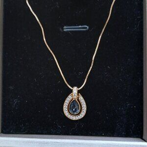 Xuping Crystal Teardrop Pendant Blue with 16"Goldtone Necklace extends to 18"